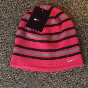 NIKE Pink/Black/Gray Striped Beanie